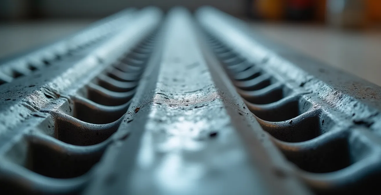 Comparaison visuelle entre des ailettes pliées et des ailettes droites sur une plinthe chauffante