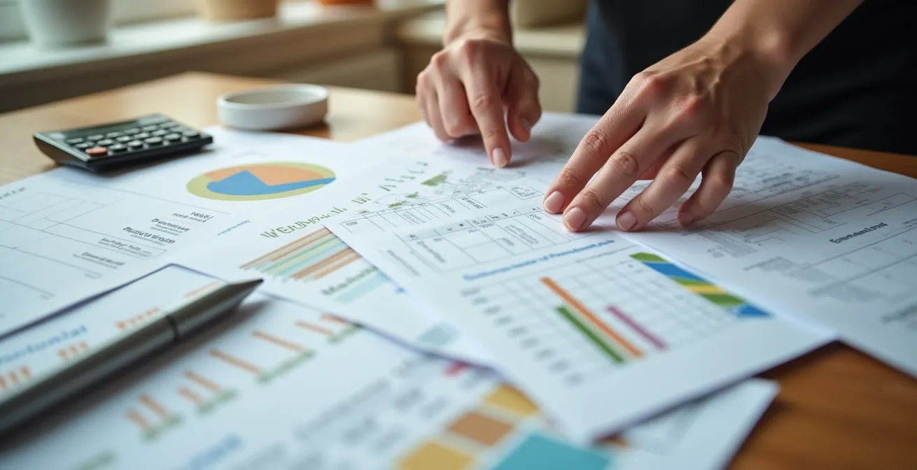 Vue d'ensemble d'un bureau avec calendrier et documents de planification pour travaux LogisVert
