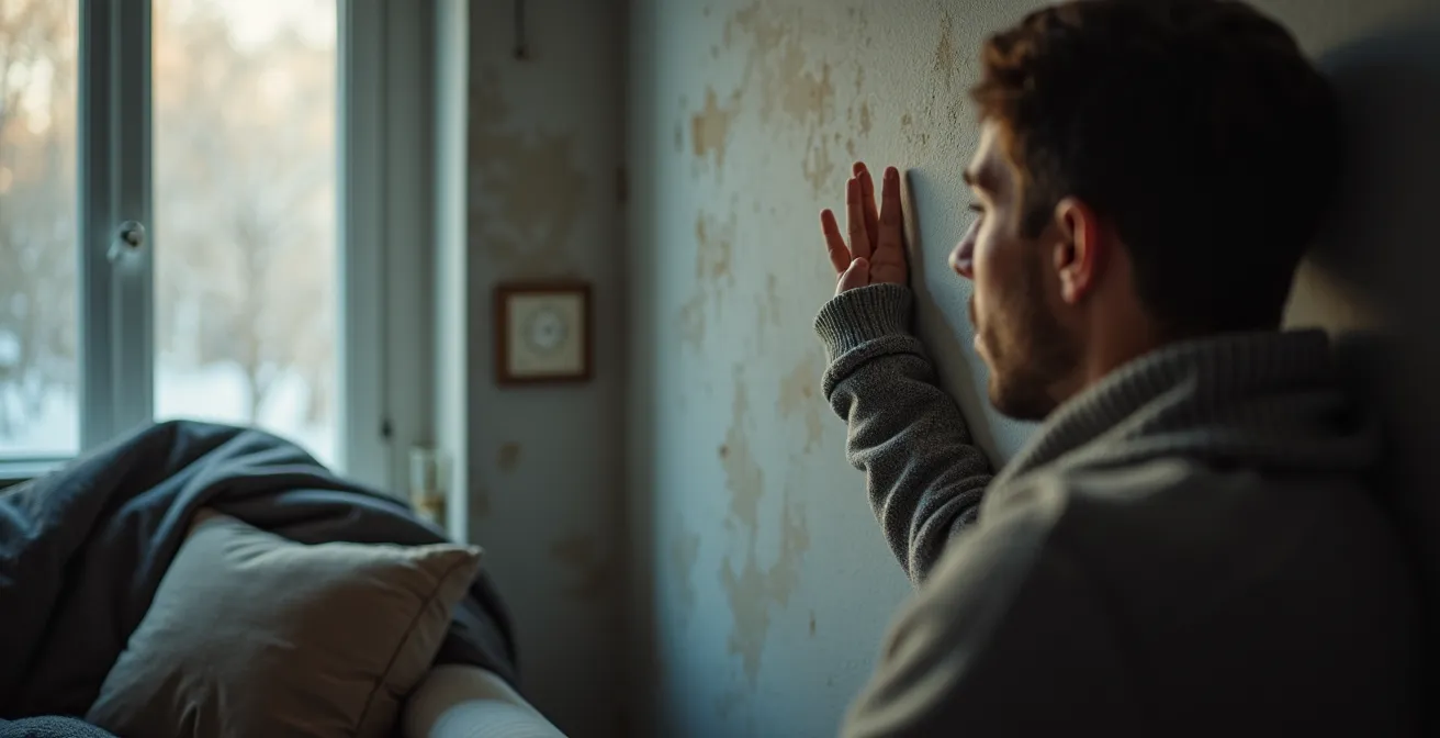 Coin de mur froid montrant les signes de condensation et risques de moisissure