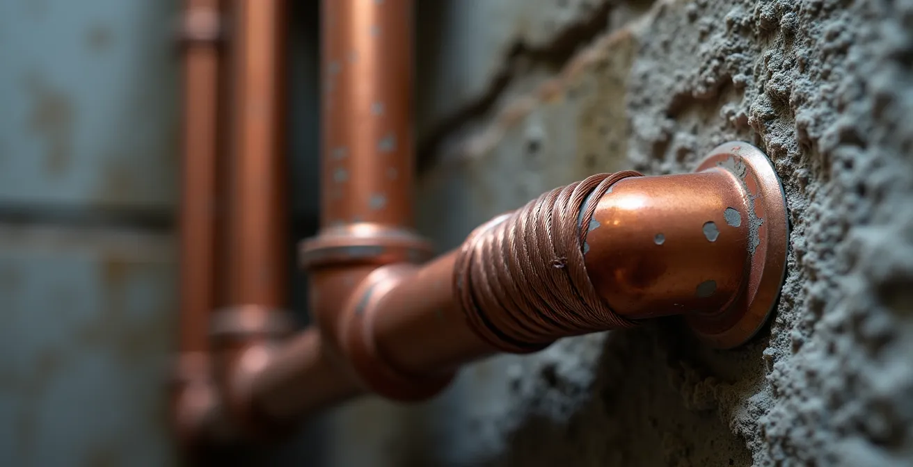 Installation d'un fil chauffant autorégulant sur tuyauterie d'entrée d'eau dans un sous-sol québécois