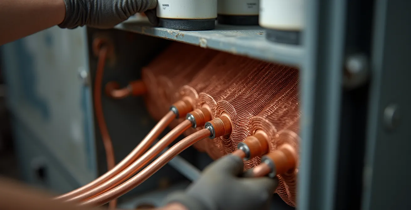 Installation d'un serpentin évaporateur sur un système bi-énergie existant dans un sous-sol québécois
