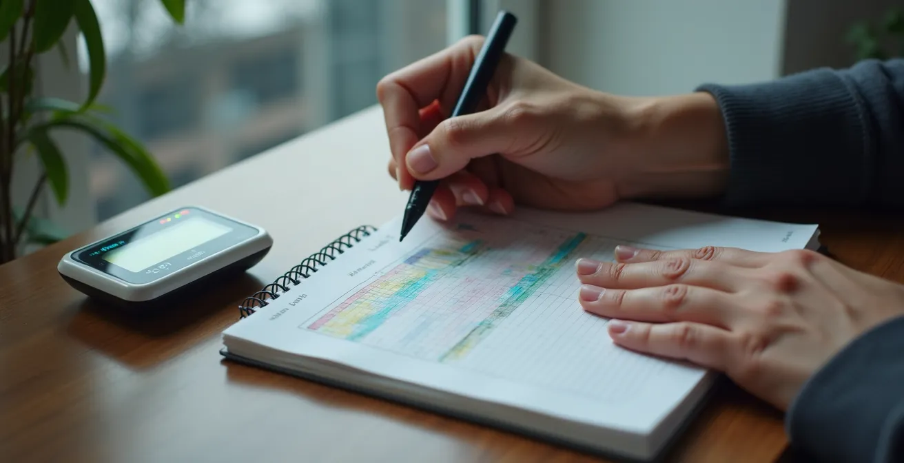 Carnet de suivi des symptômes avec graphiques de corrélation entre pollution et santé respiratoire