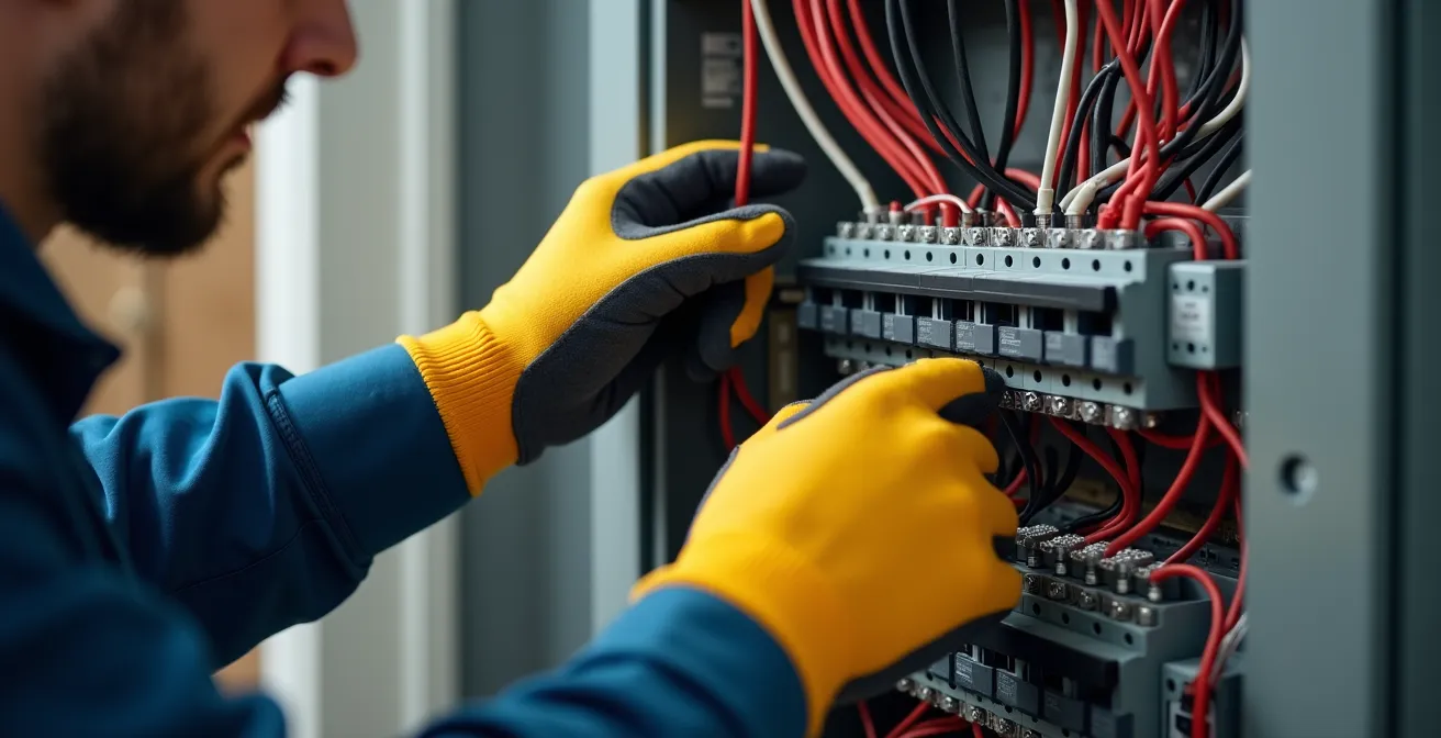 Panneau électrique moderne avec disjoncteurs organisés et étiquetés