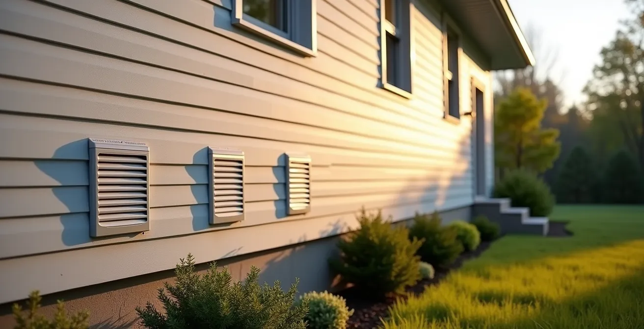 Vue extérieure d'une maison montrant l'emplacement optimal des prises et sorties d'air