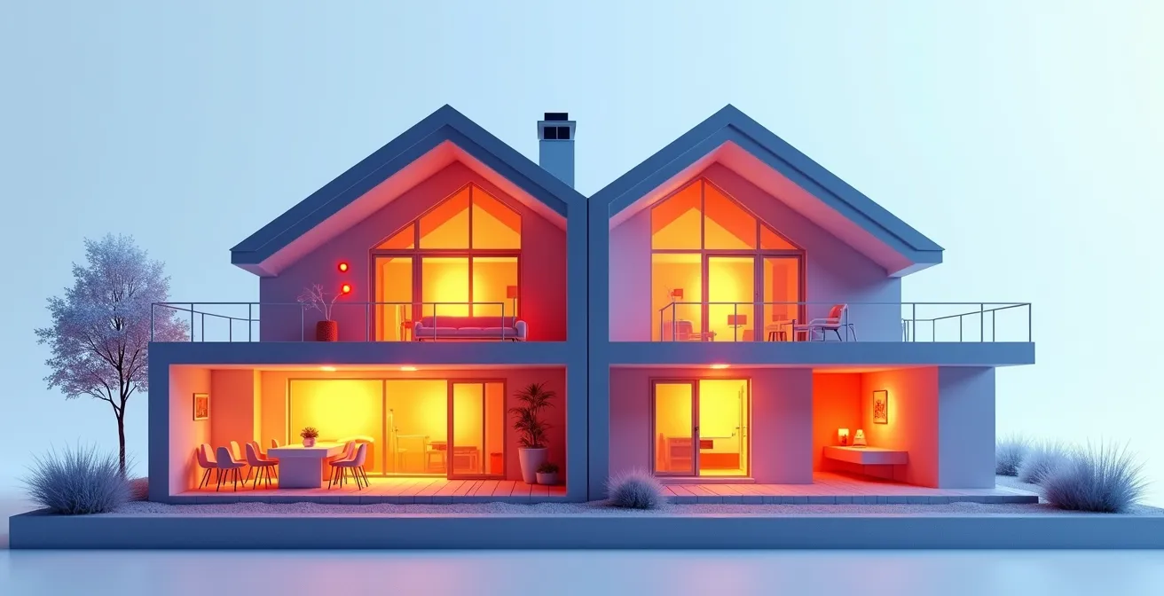 Vue en coupe d'une maison montrant les zones prioritaires d'isolation