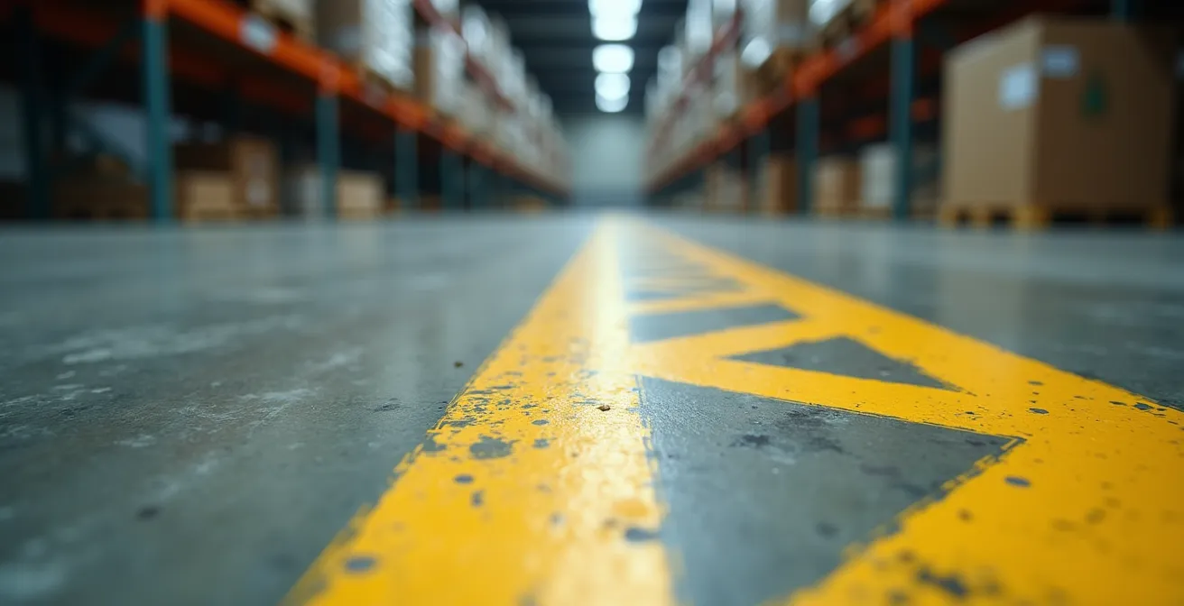 Marquage au sol des zones d'exclusion thermique sous les radiants dans un entrepôt